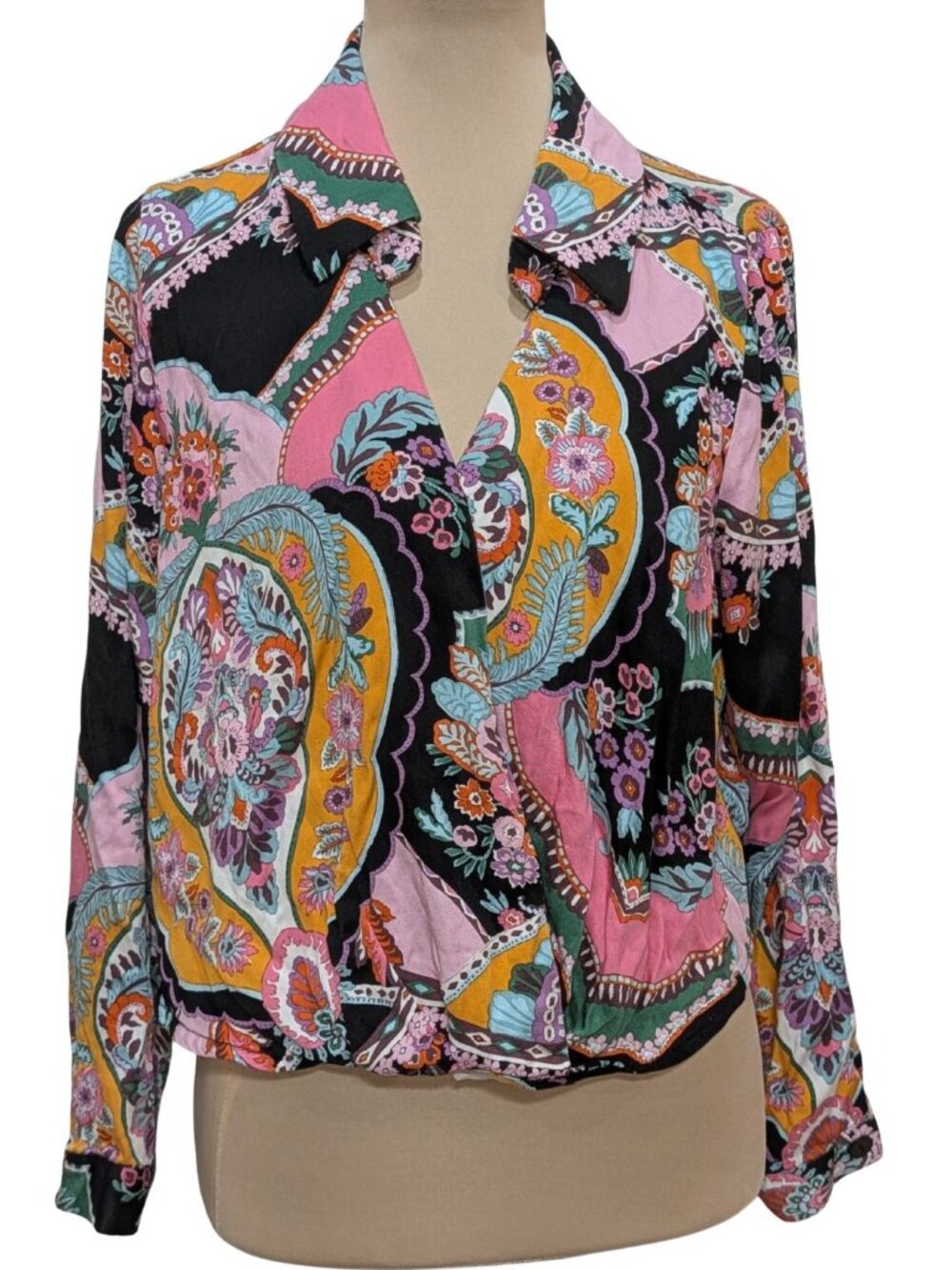 Rachel Zoe Paisley Floral Surplice Cropped Blouse